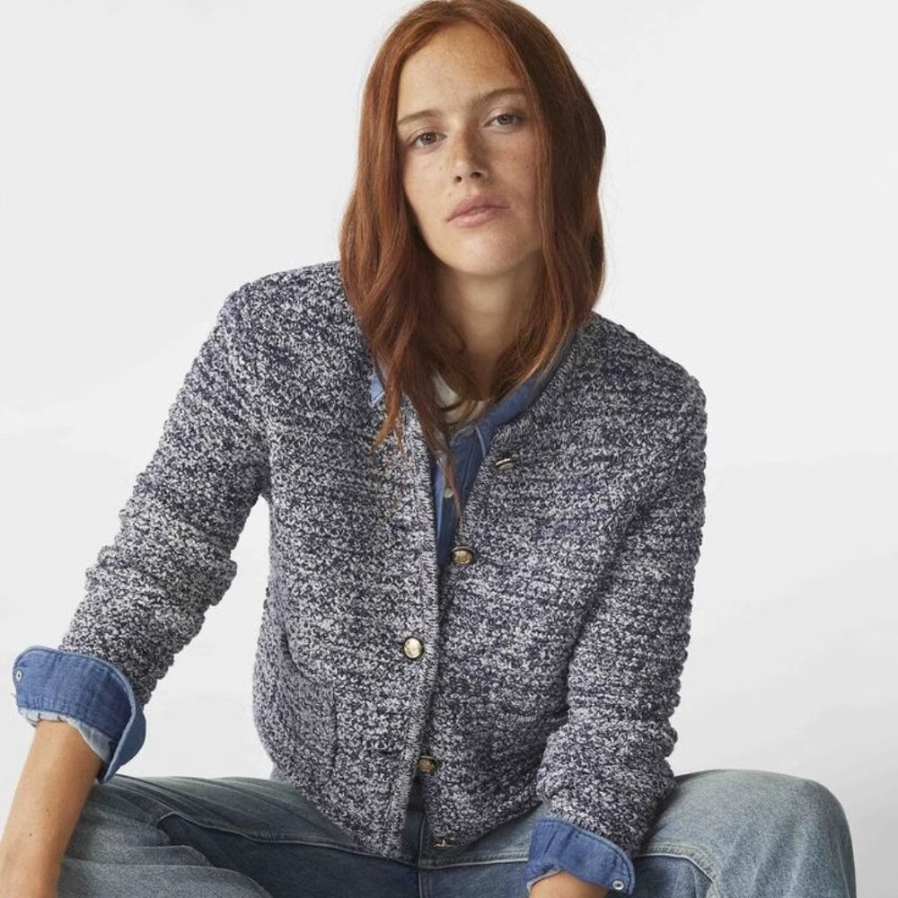 ba&sh Navy Guspa Cardigan with Gold Buttons